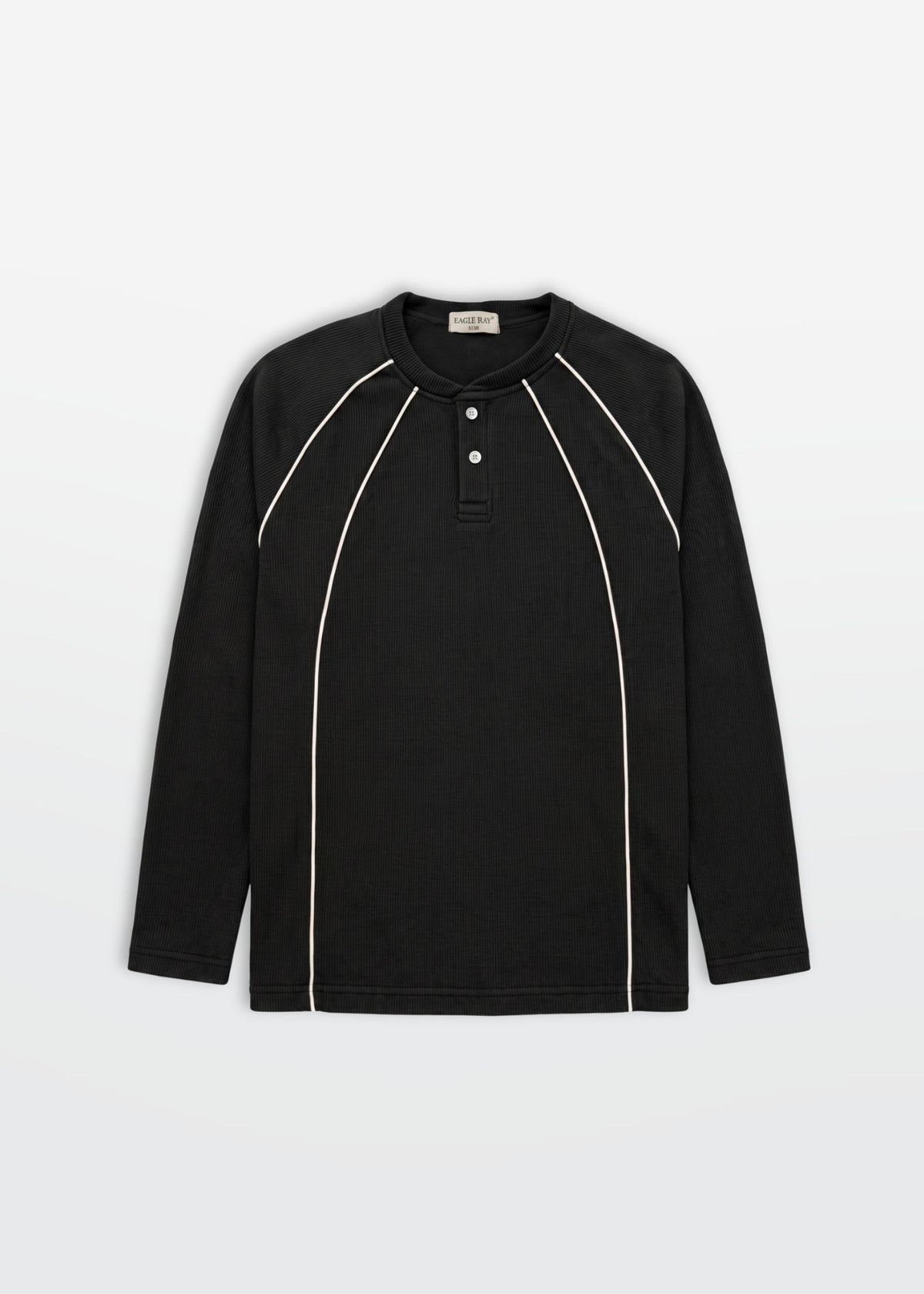 Black Cream Piped Ribbed Henley