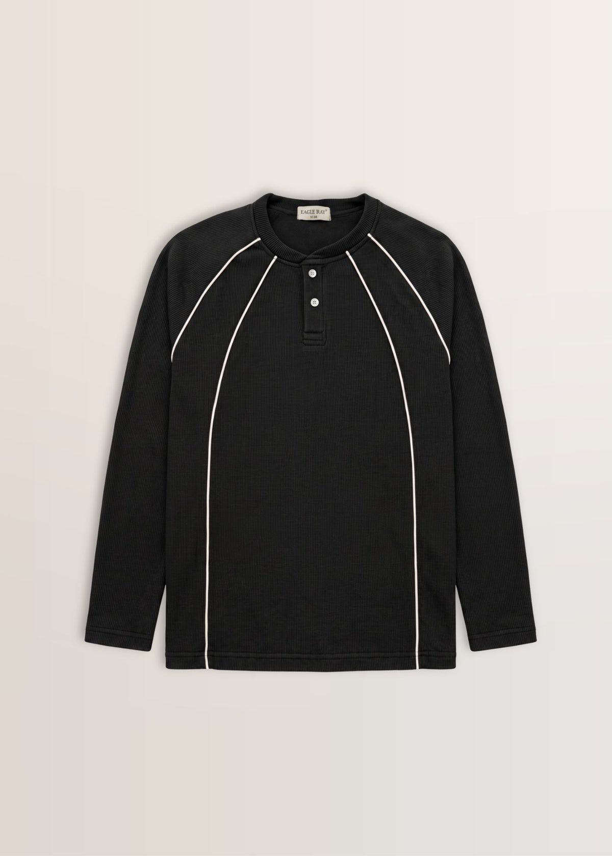 Black Cream Piped Ribbed Henley — Men's Ribbed Henley India | Eagle Ray