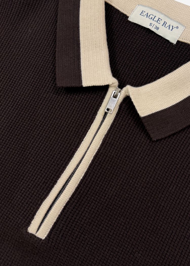 Dark Chocolate Tipped Zip Polo Shirt