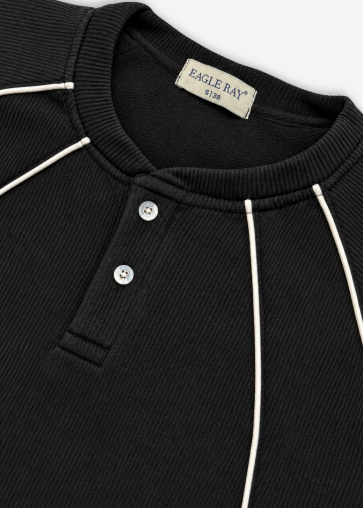 Black Cream Piped Ribbed Henley