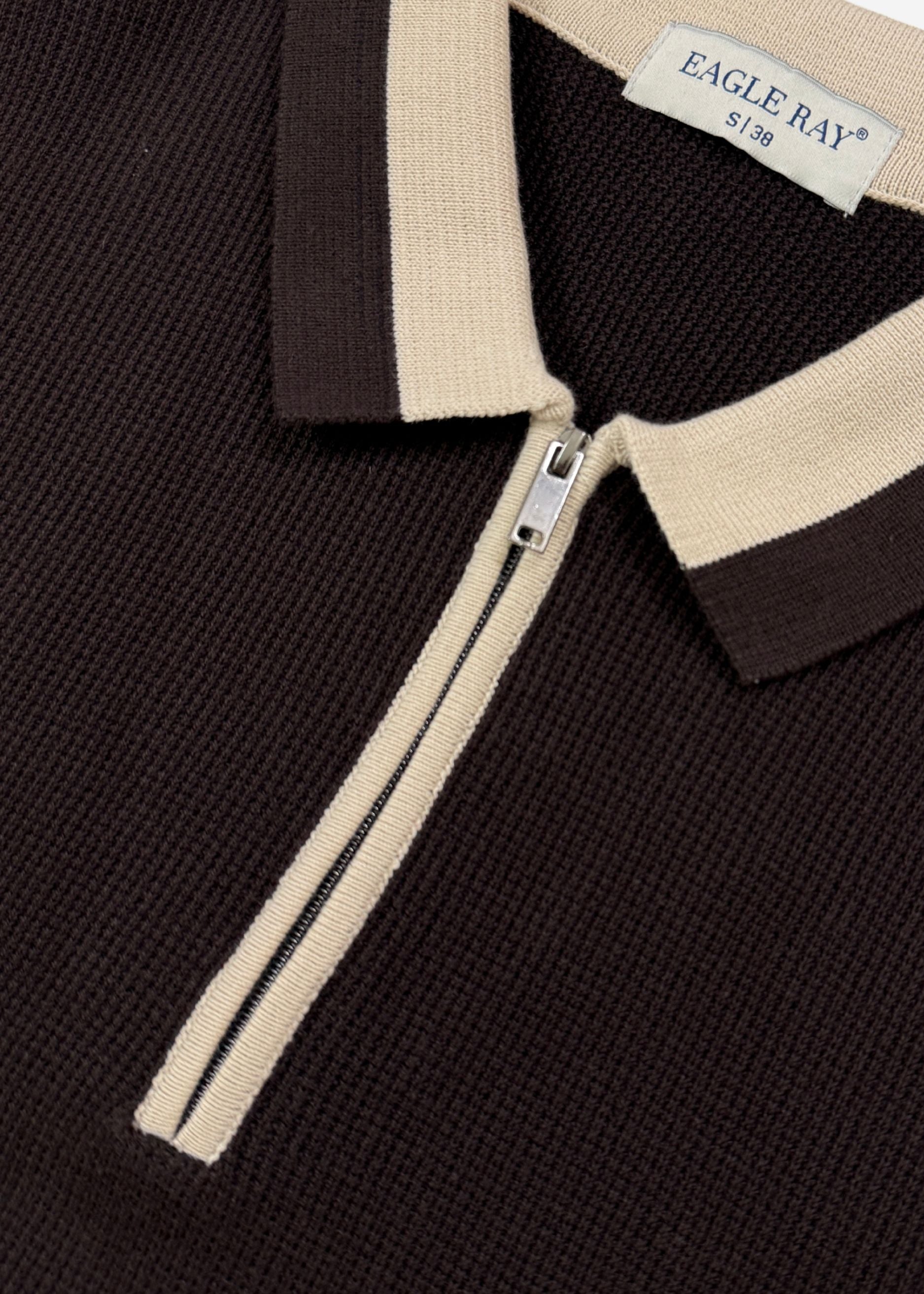 Dark Chocolate Tipped Zip Polo Shirt
