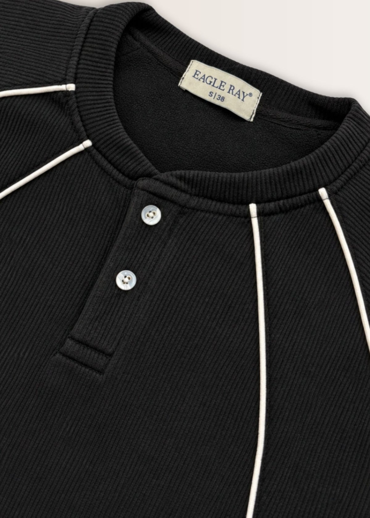 Black Cream Piped Ribbed Henley — Men's Ribbed Henley India | Eagle Ray