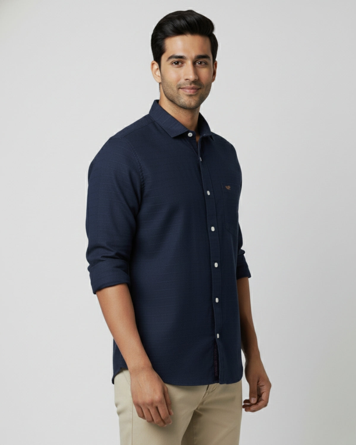 Dark Blue Structured Cotton Shirt