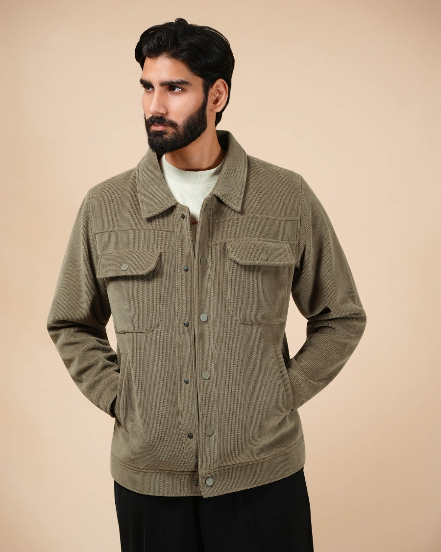 Regular Fit Shacket in Olive Brown