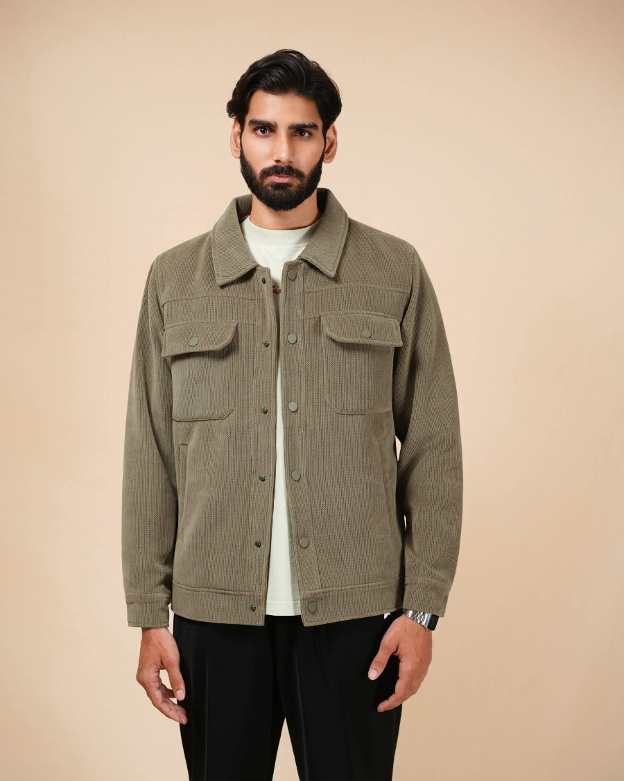 Regular Fit Shacket in Olive Brown