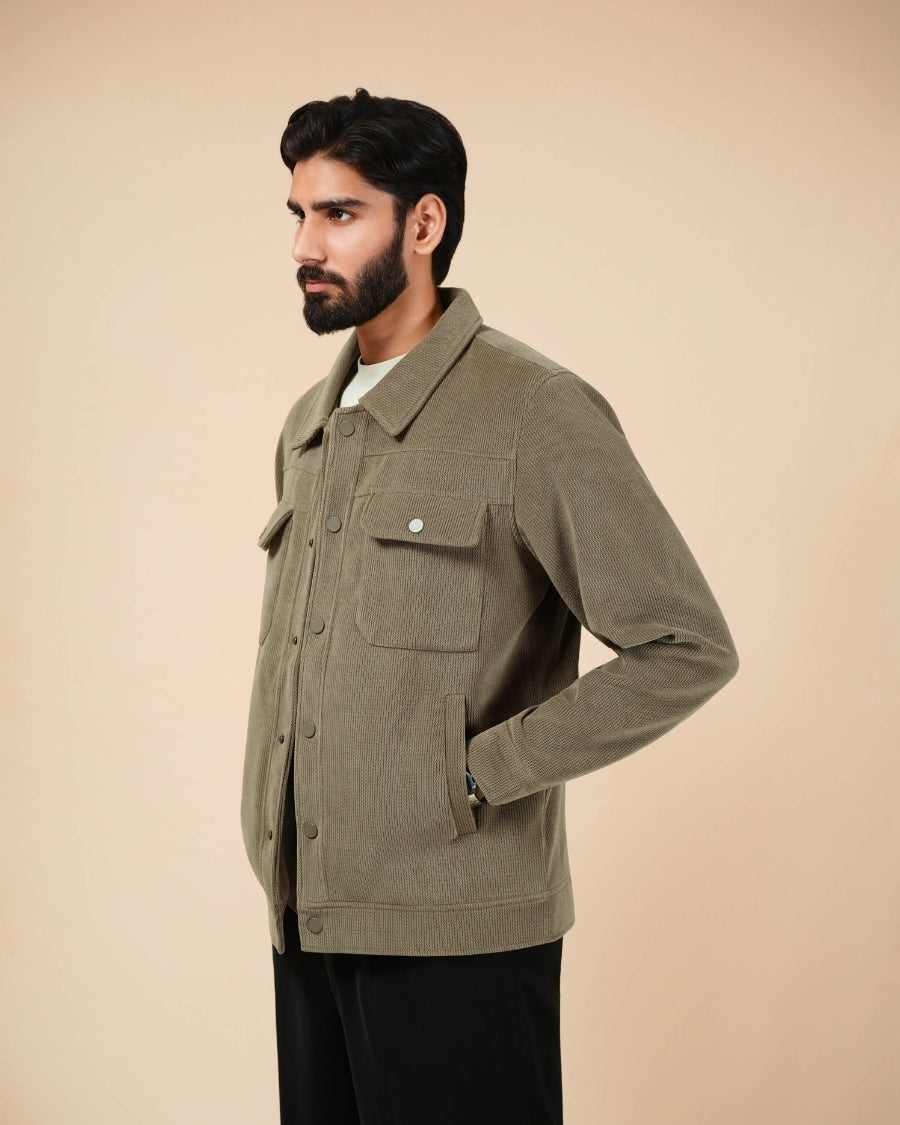 Regular Fit Shacket in Olive Brown