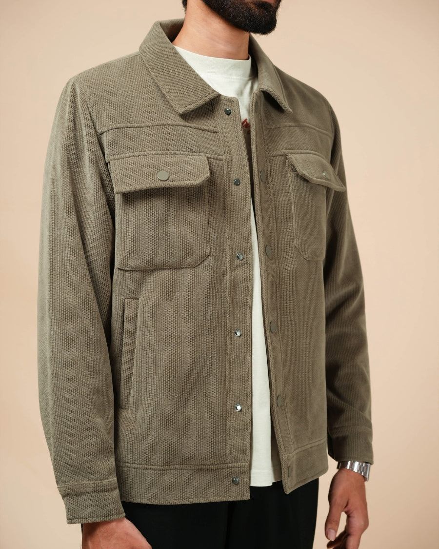 Regular Fit Shacket in Olive Brown