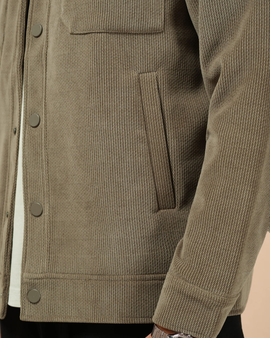 Regular Fit Shacket in Olive Brown