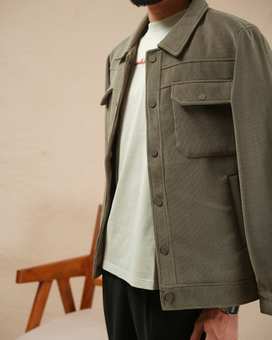 Regular Fit Shacket in Olive Brown