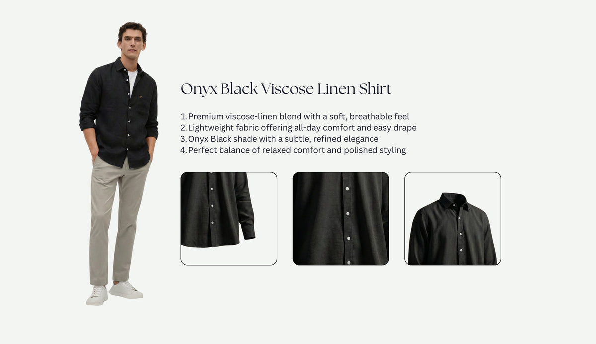 Onyx Black Viscose Linen Shirt