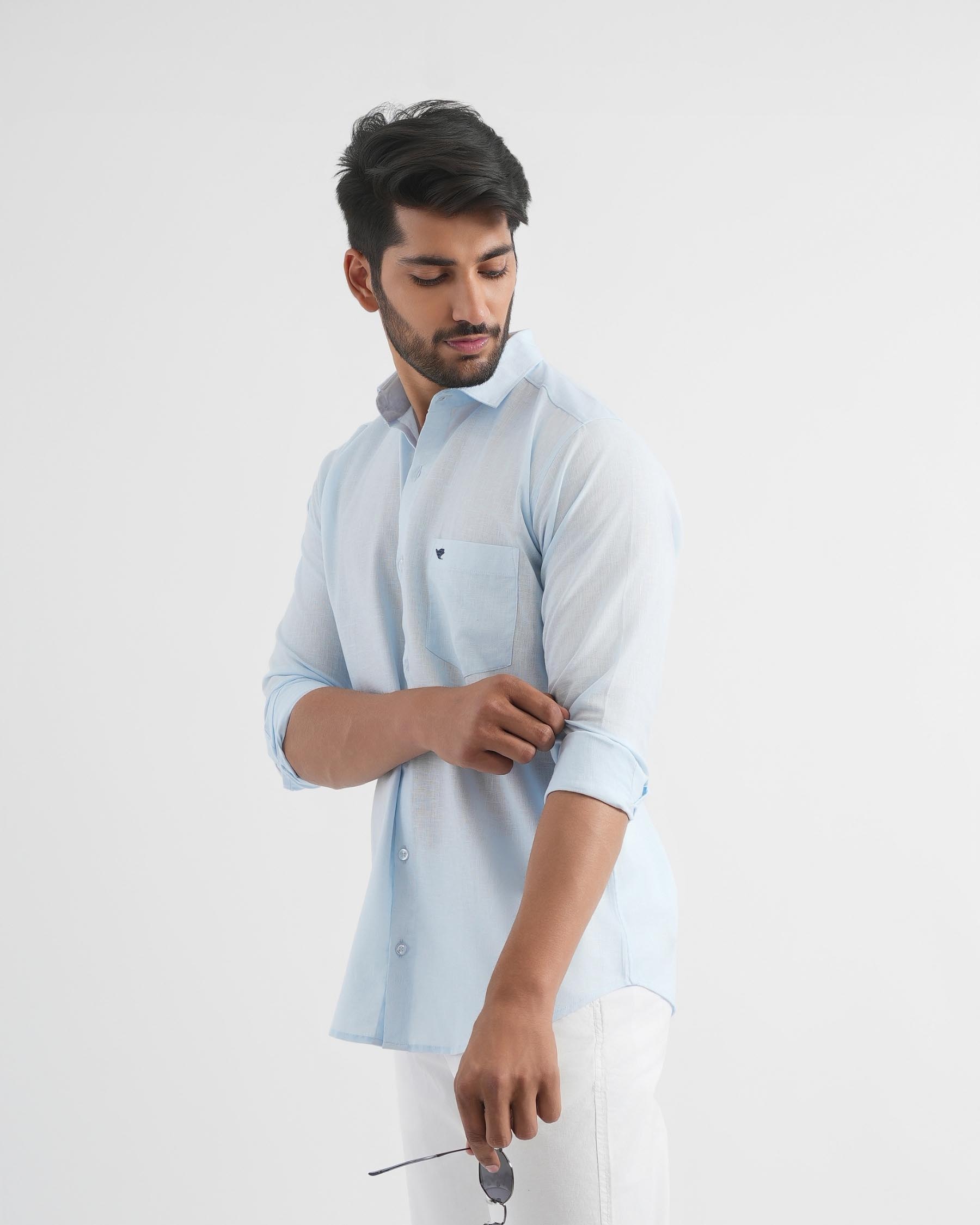 Pale Aqua Lyocell Linen Shirt