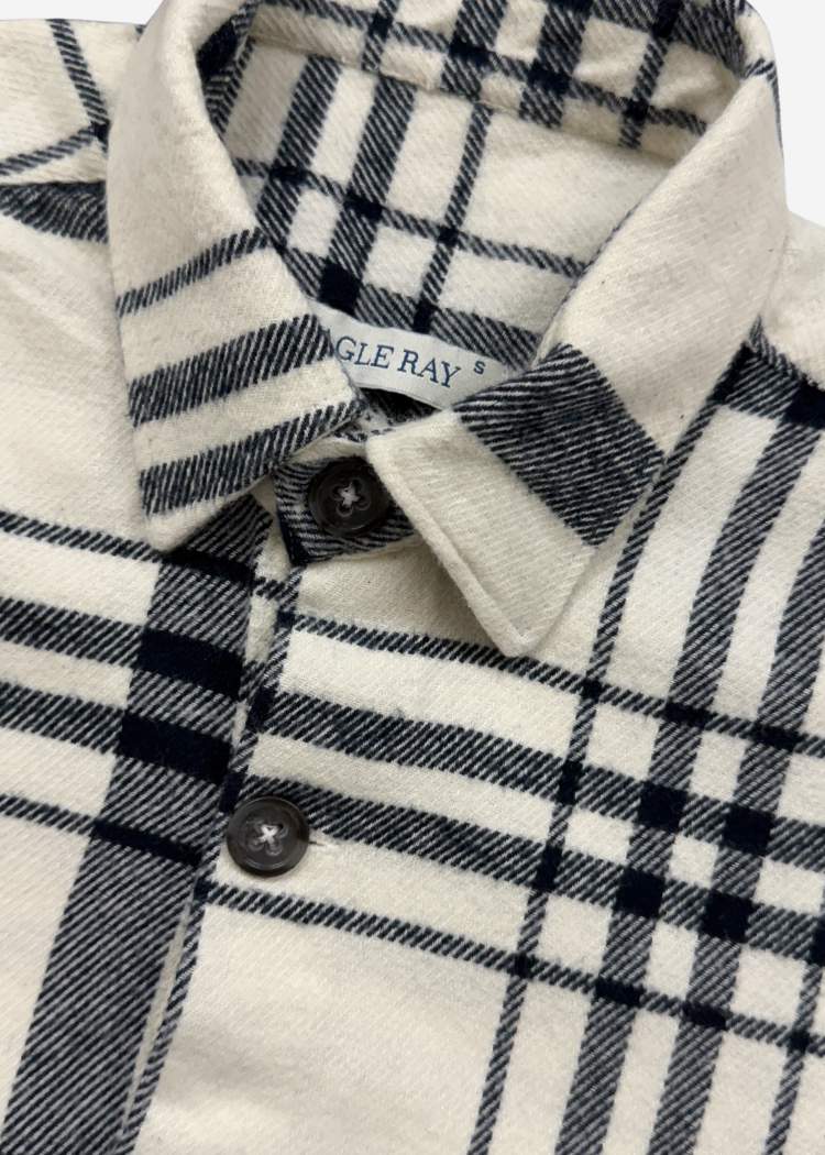 Cream Navy Plaid Flannel Overshirt — Men's Layering Shirt | Eagle Ray
