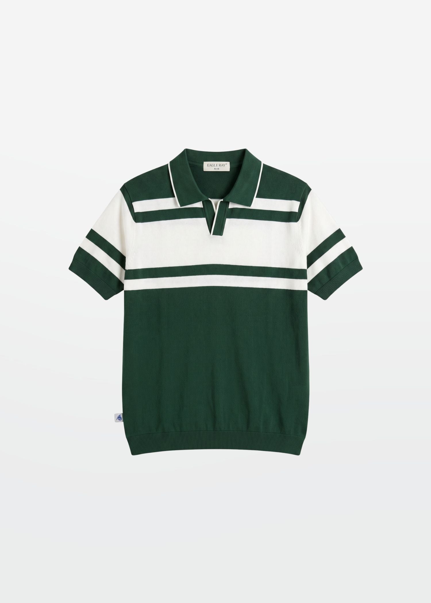 Forest Green Stripe J Collar Knit Polo — Men's Open Collar Knit Polo | Eagle Ray