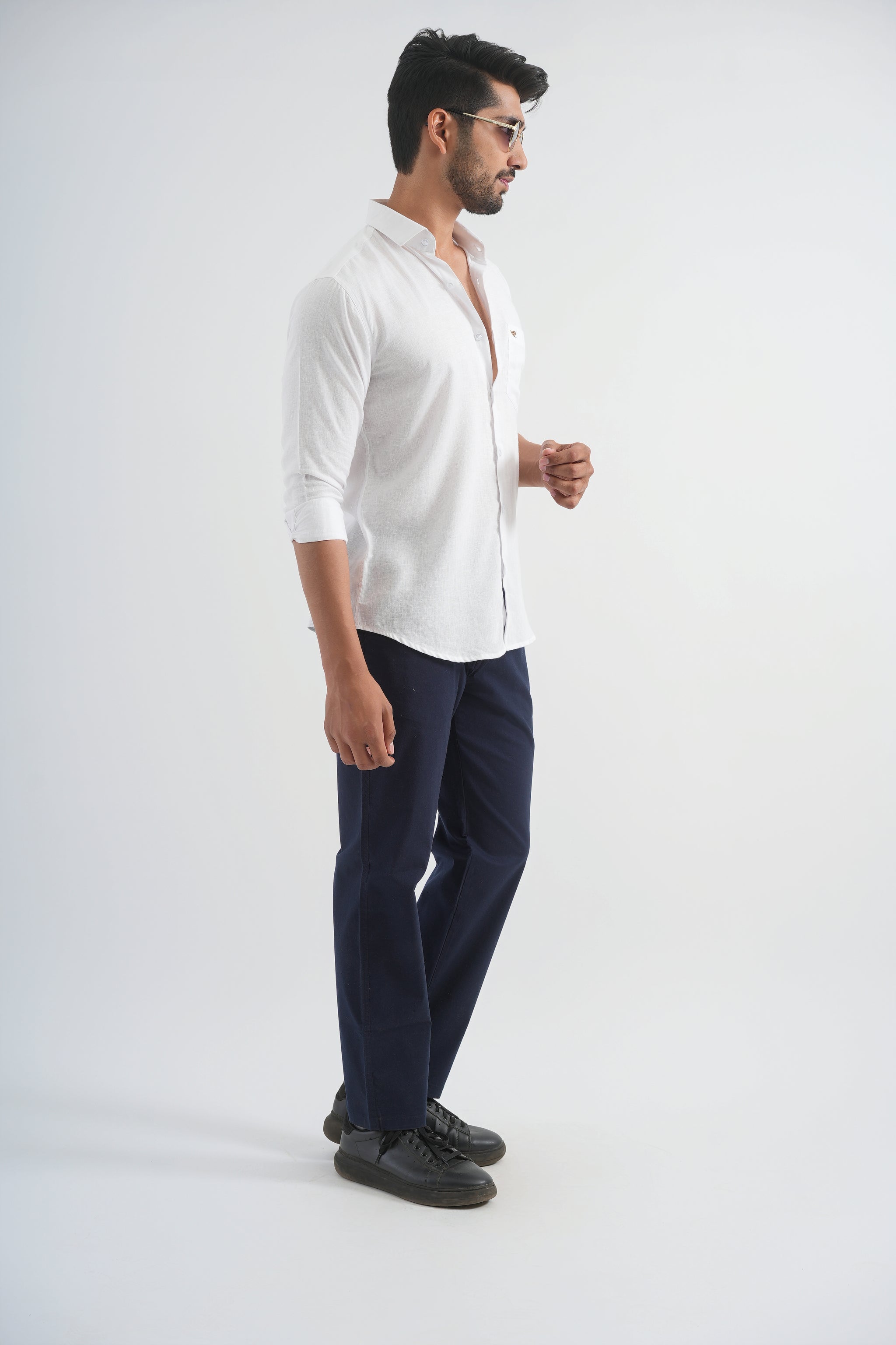 Regular Fit White Shirt- Viscose Linen - Eagle Ray