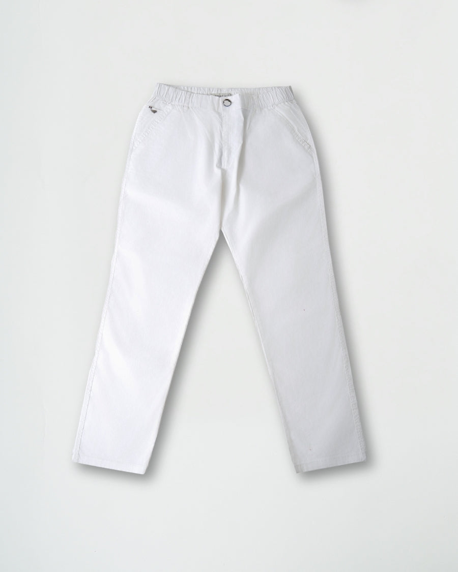 White pants on a light gray background