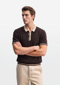 Dark Chocolate Tipped Zip Polo Shirt