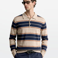 Multi Stripe Polo in Oat Navy