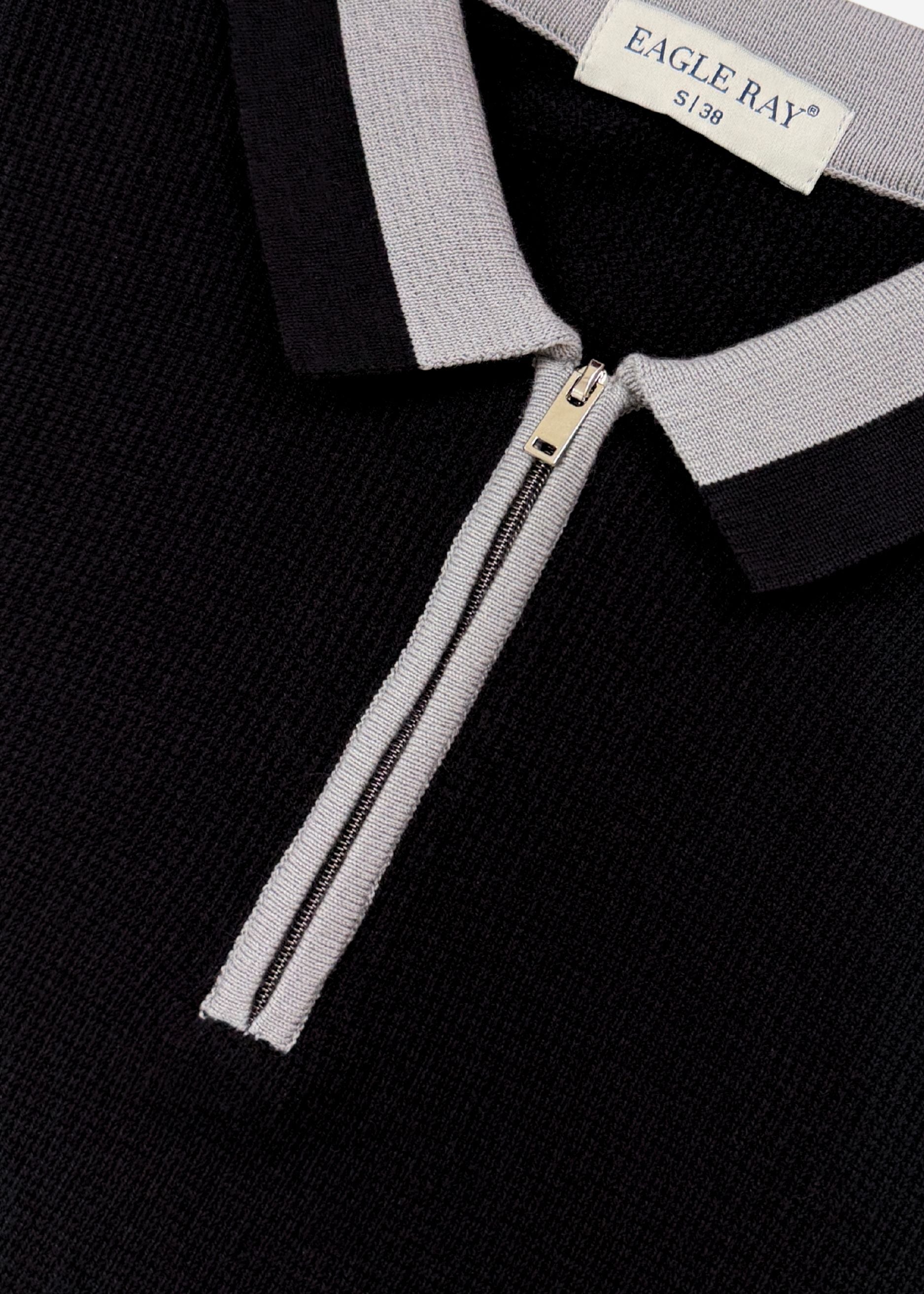 Jet Black Tipped Zip Polo Shirt
