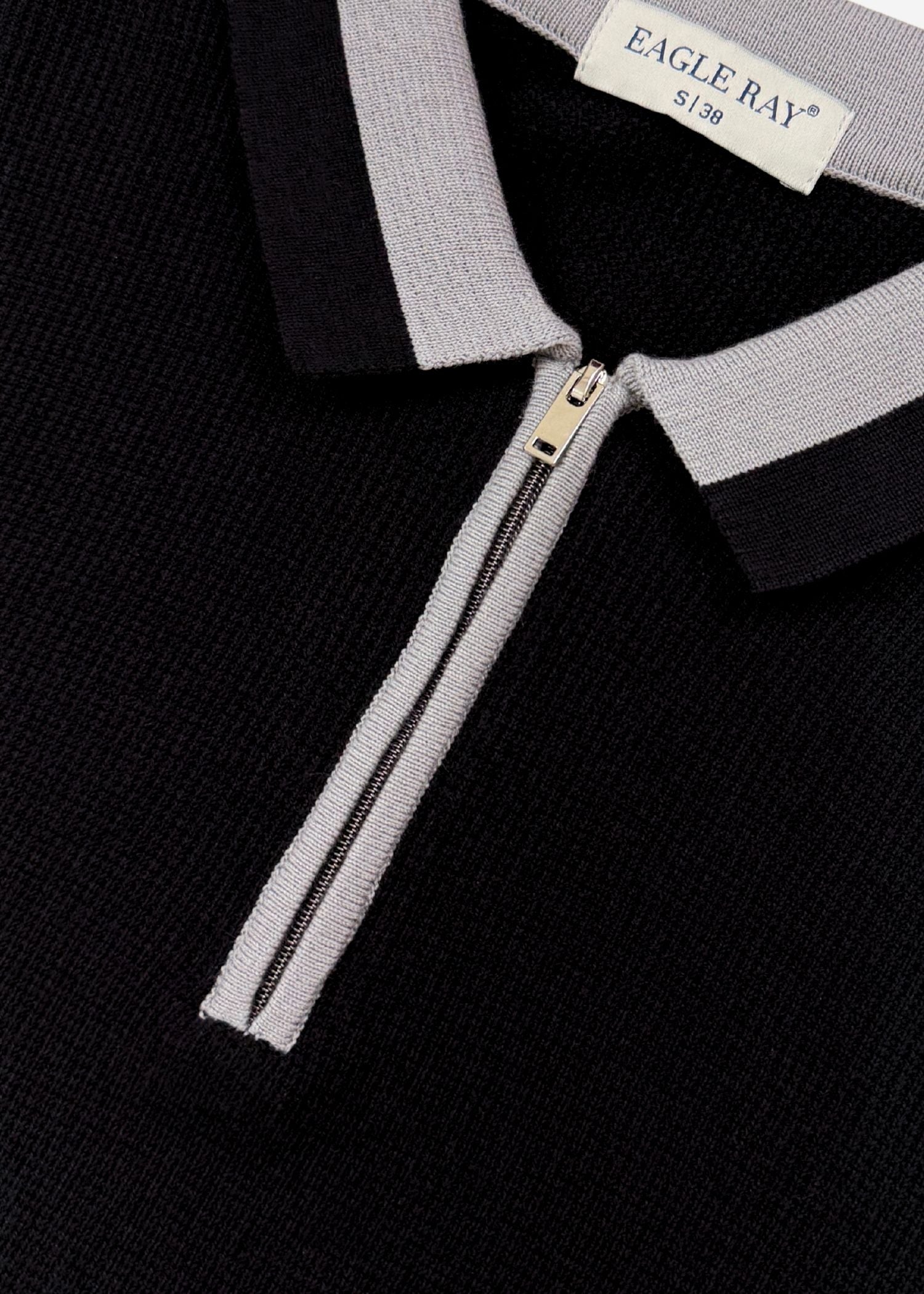 Jet Black Tipped Zip Polo Shirt