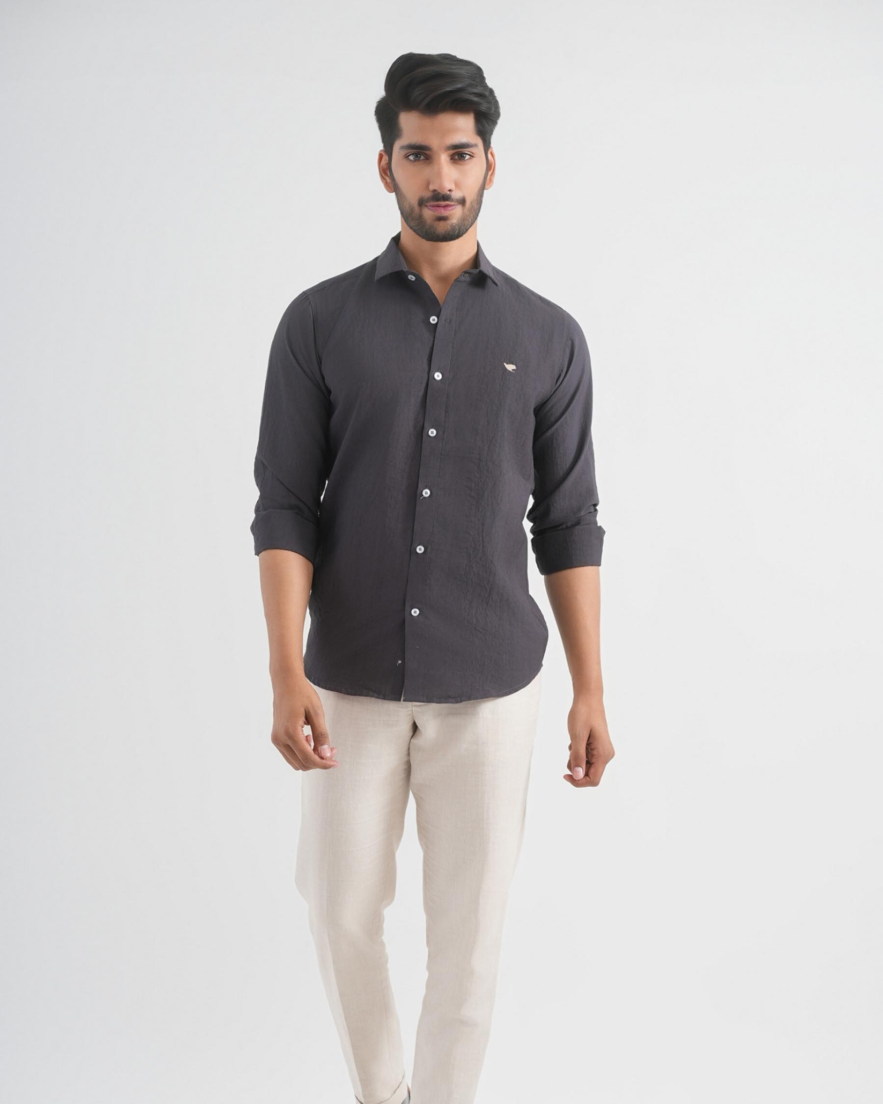 Dark Grey Crushed Cotton Shirt
