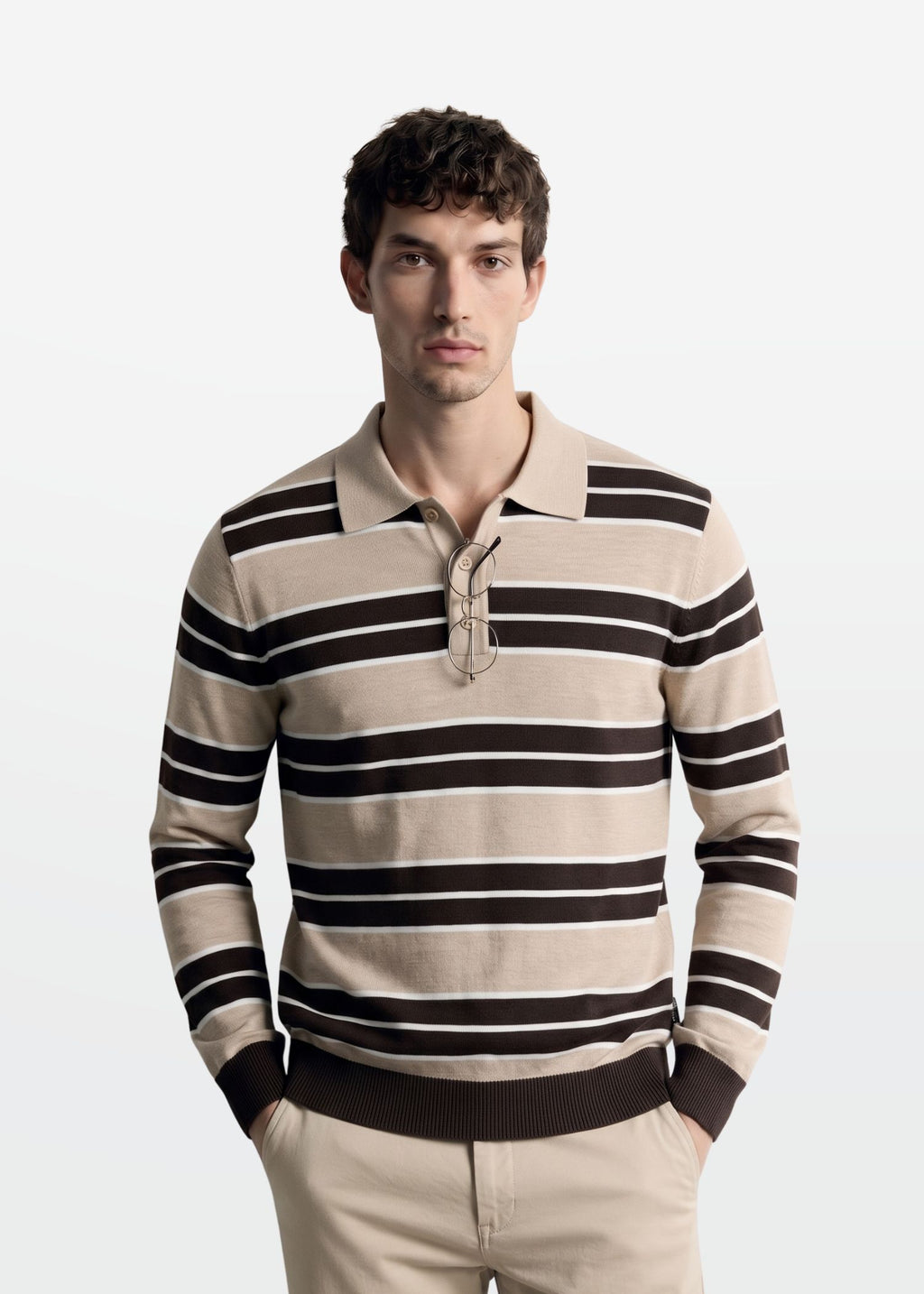 Multi Stripe Polo in Oat Brown