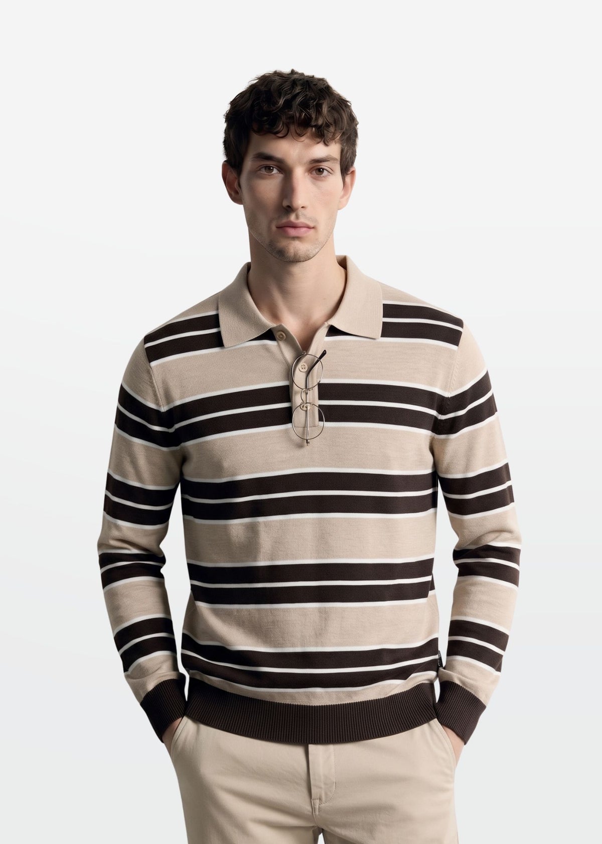 Multi Stripe Polo in Oat Brown