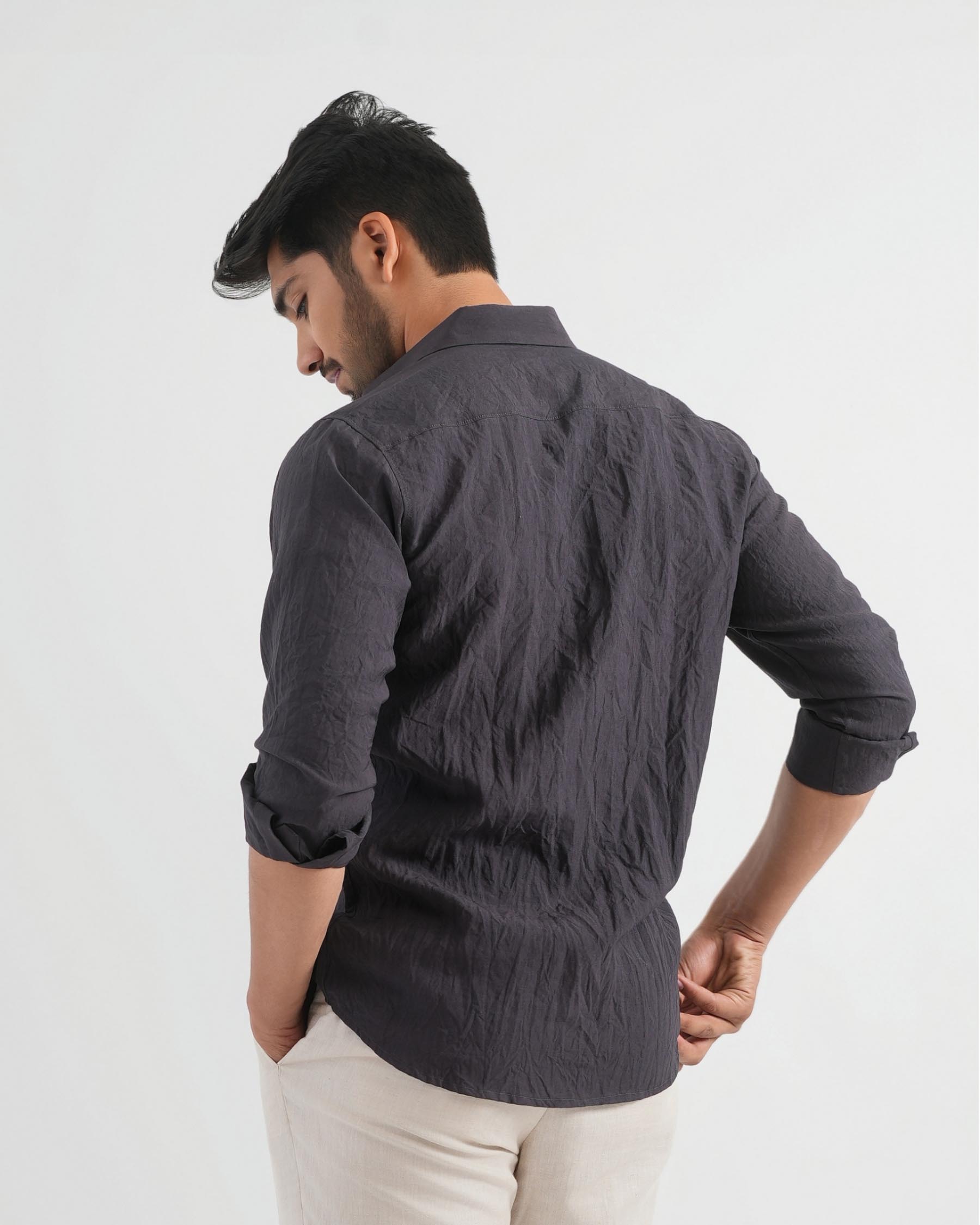 Dark Grey Crushed Cotton Shirt