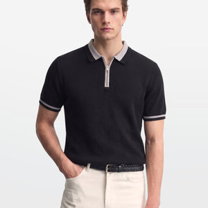 Jet Black Tipped Zip Polo Shirt