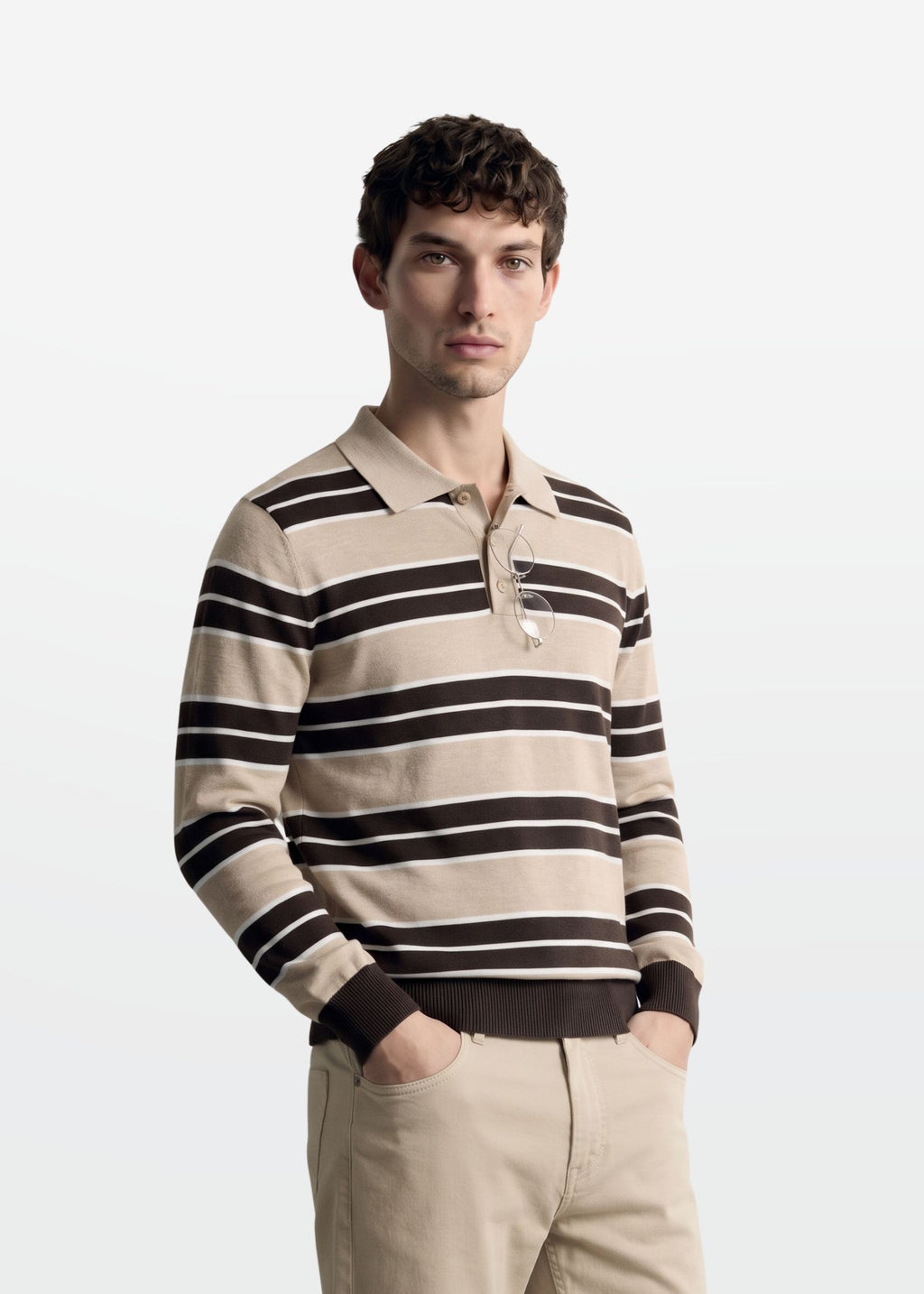Multi Stripe Polo in Oat Brown