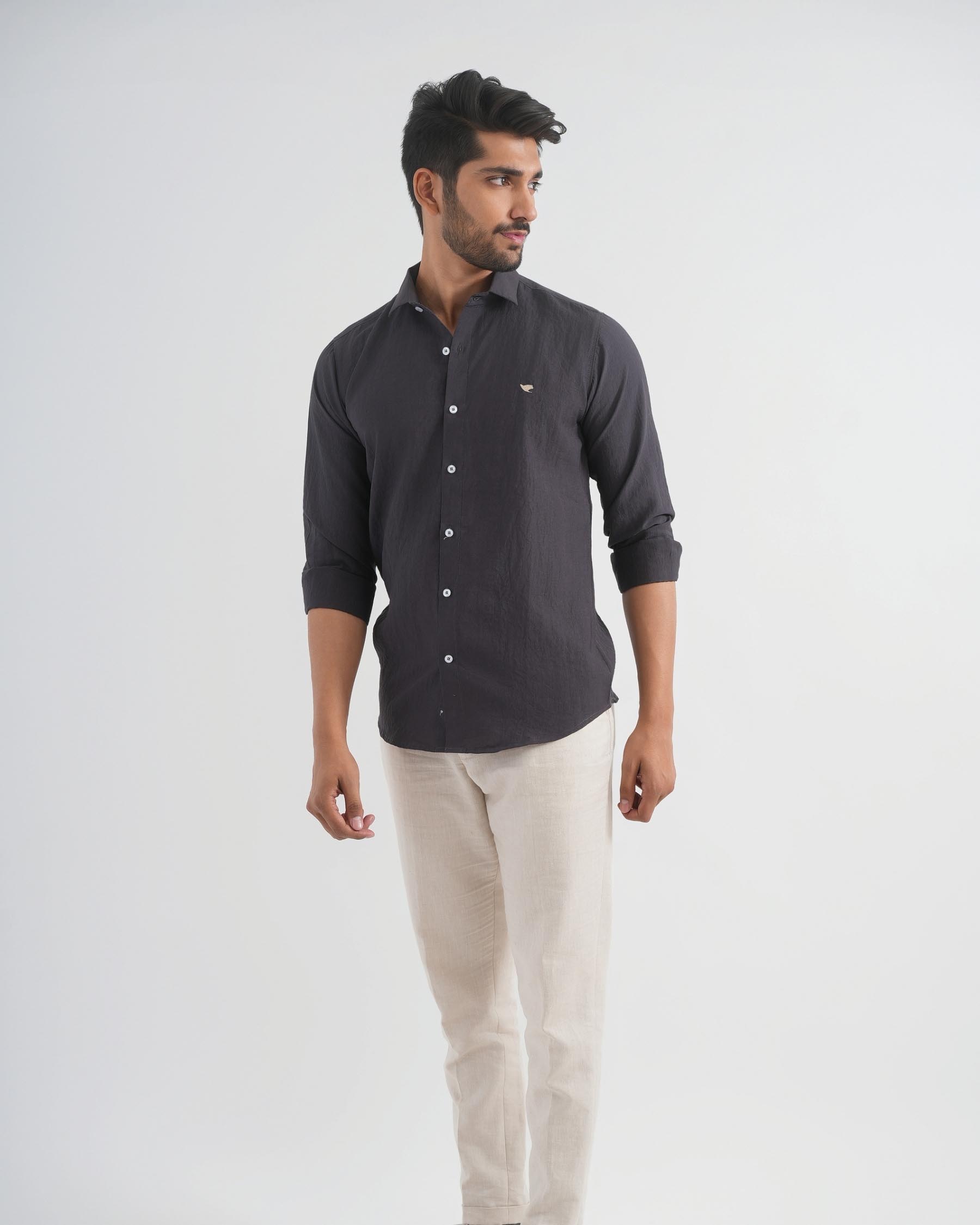 Dark Grey Crushed Cotton Shirt
