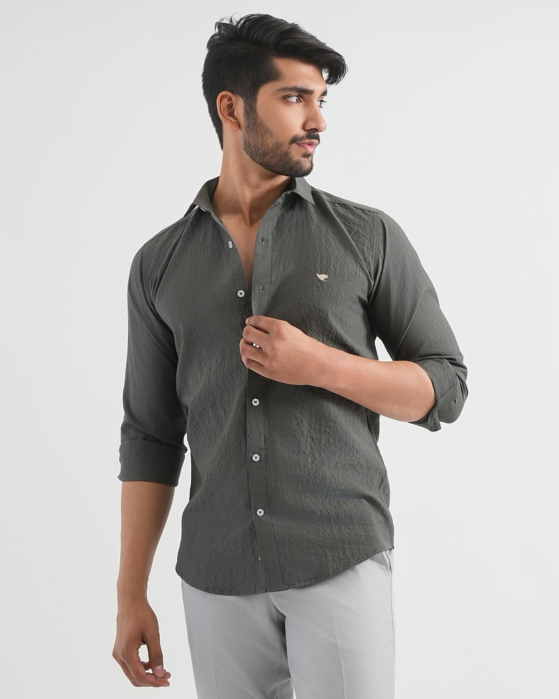 Lunar Green Crushed Cotton Shirt