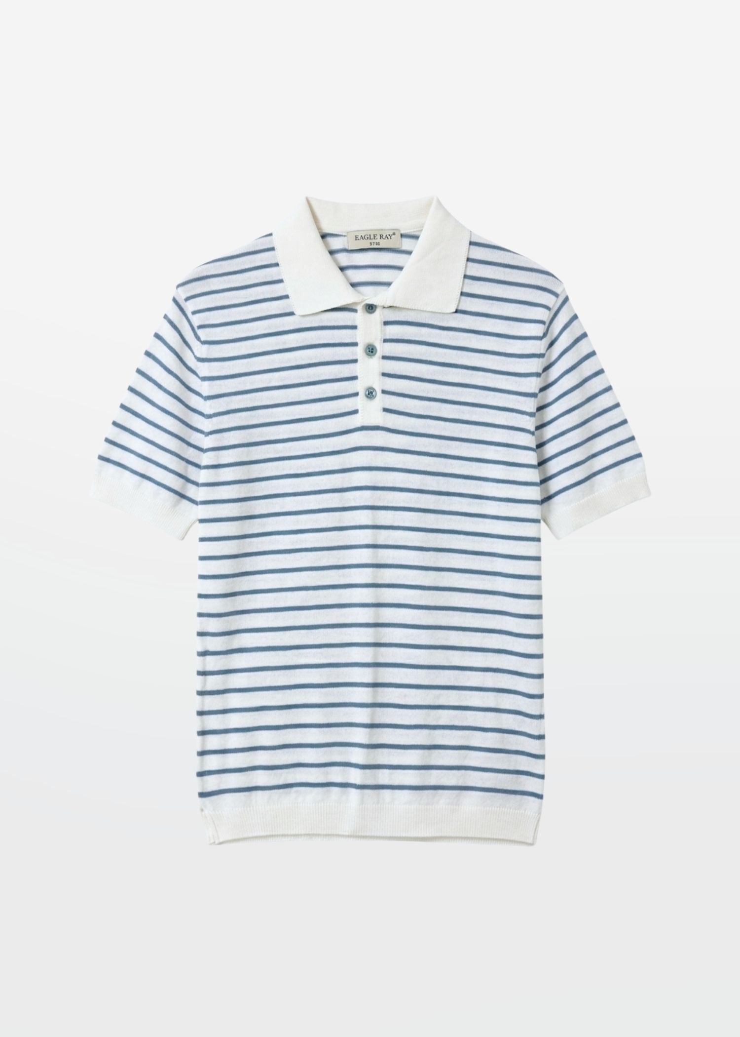 Blue Stripe Knit Polo Shirt