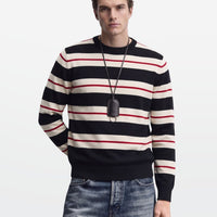 Black Ivory Red Stripe Full Sleeve Knit T-Shirt