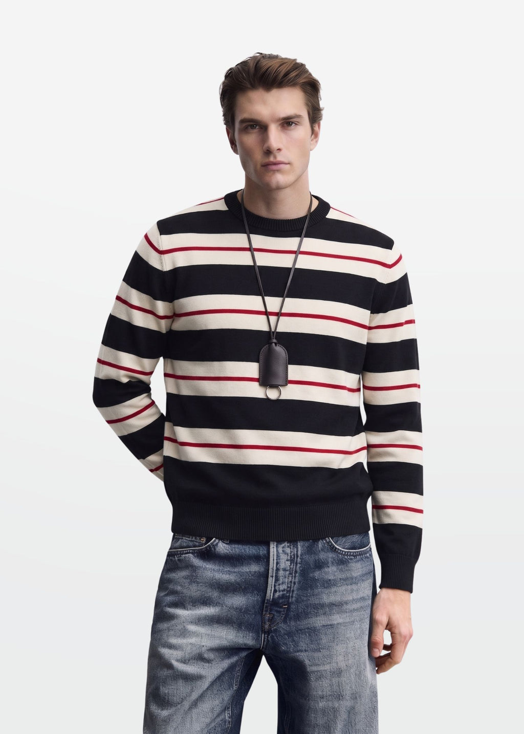 Full Sleeve Tee in Black Ivory Red — Men's Knit T-Shirt | Eagle Ray