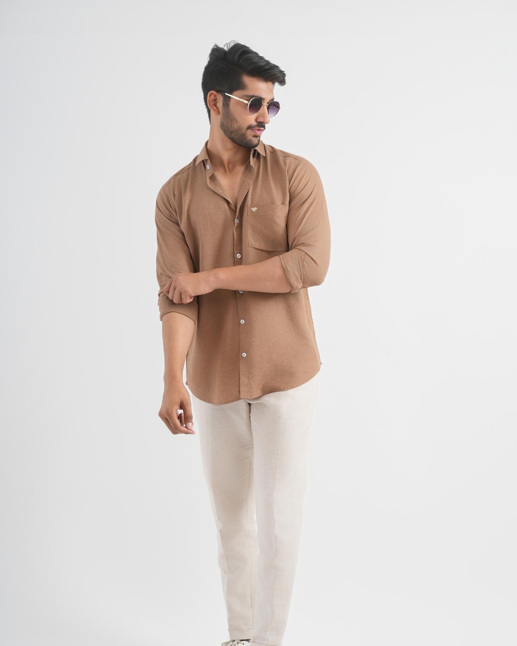 Mocha Brown Viscose Linen Shirt