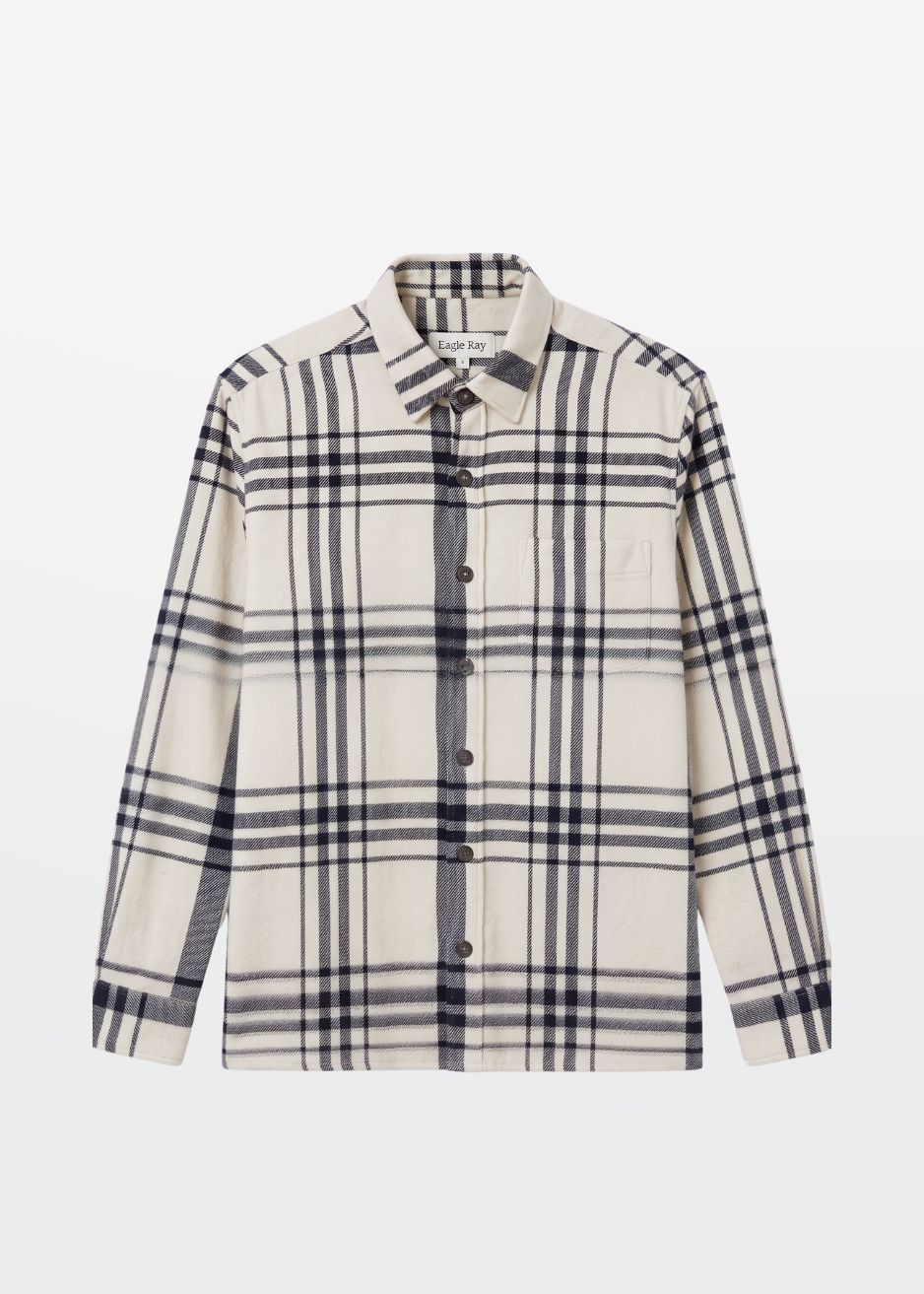 Cream Navy Plaid Flannel Overshirt — Men's Layering Shirt | Eagle Ray