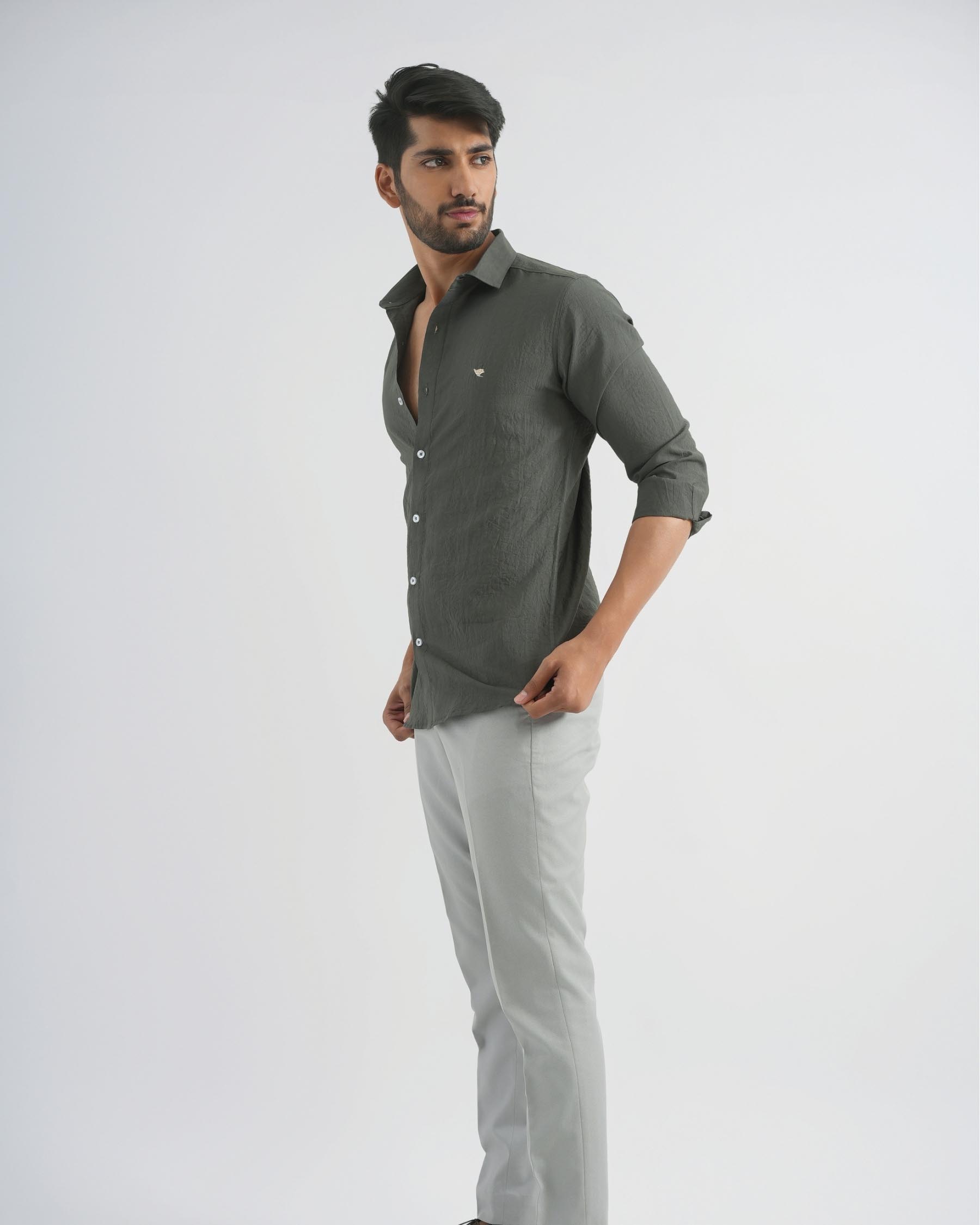 Lunar Green Crushed Cotton Shirt