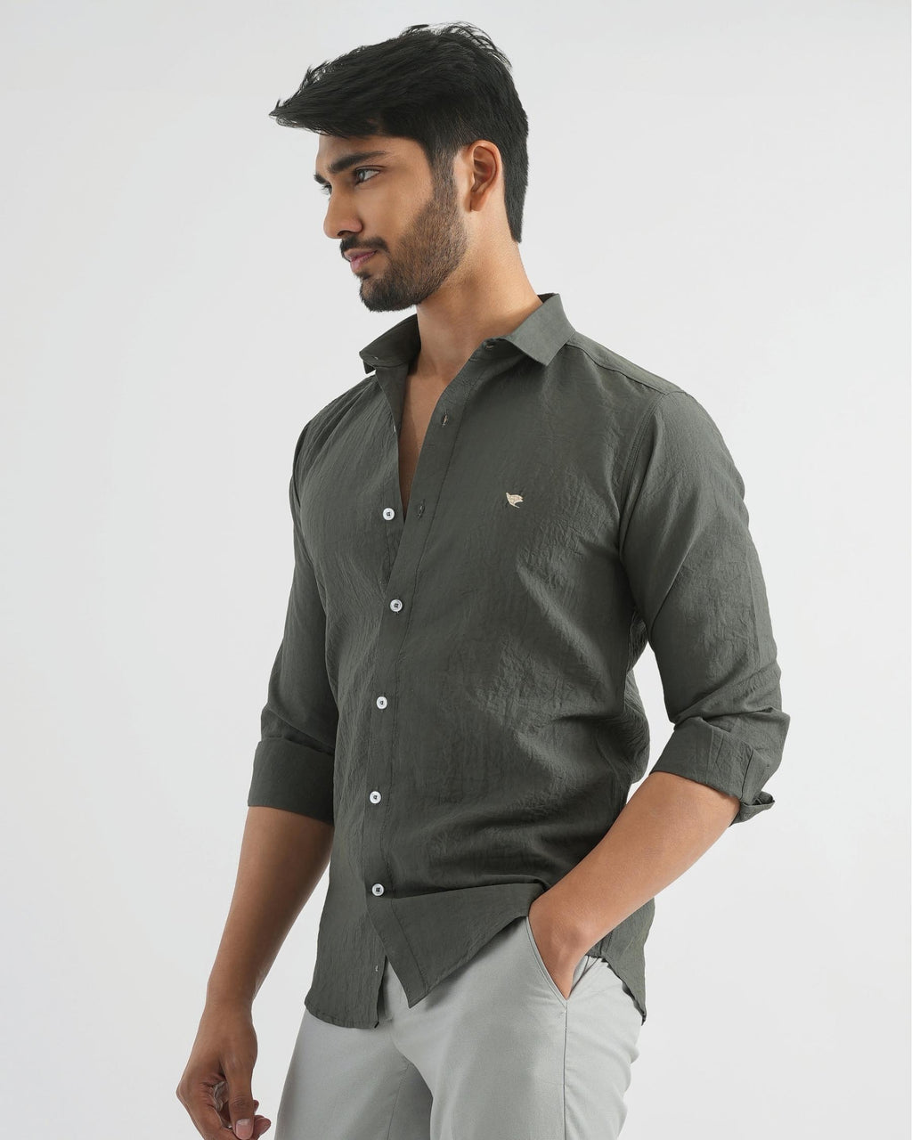 Lunar Green Crushed Cotton Shirt