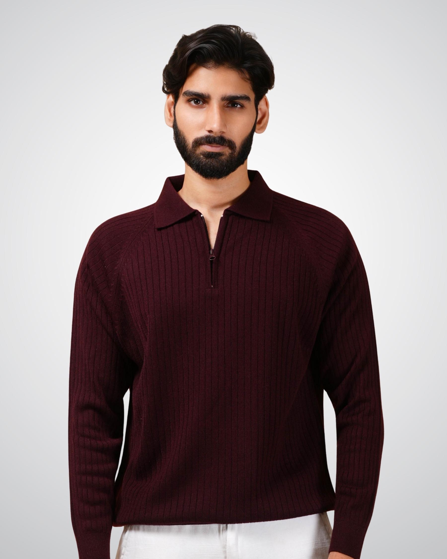 Core Zip Polo in Maroon