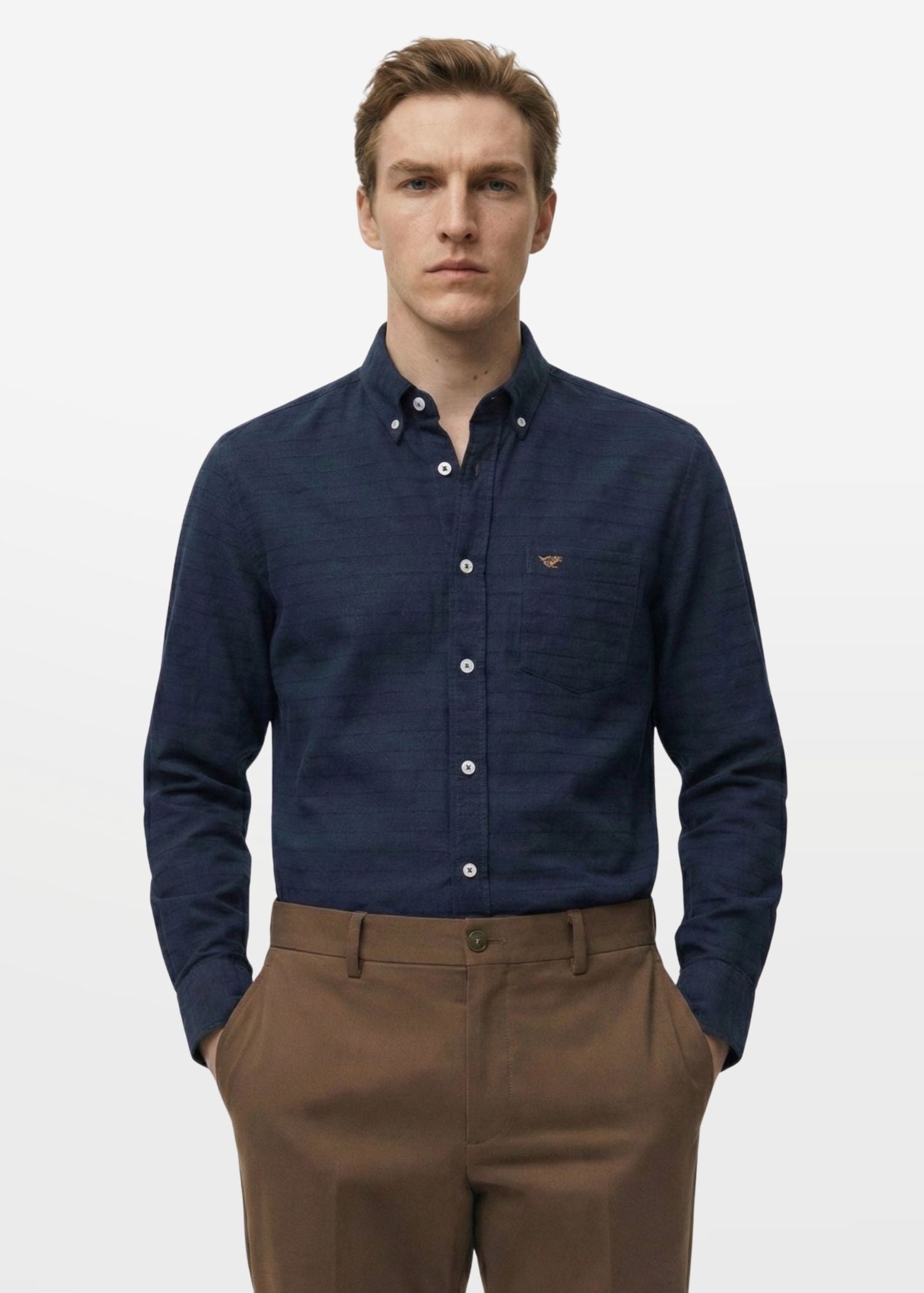 Dark Blue Structured Cotton Shirt