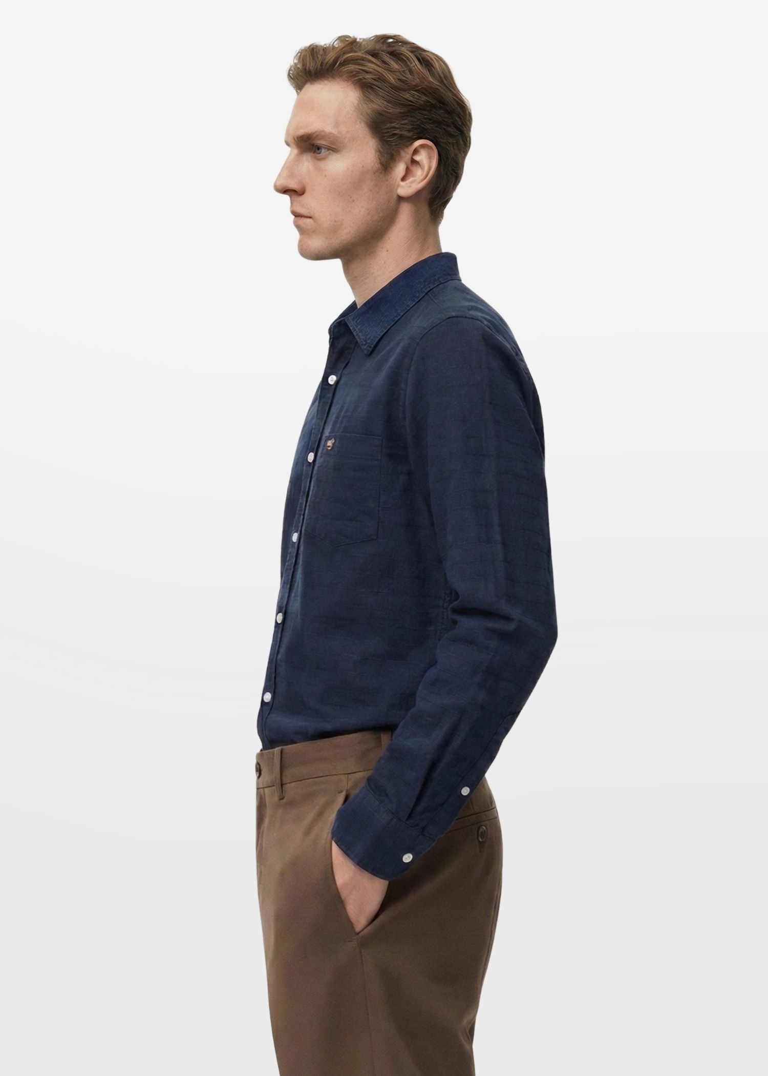 Dark Blue Structured Cotton Shirt