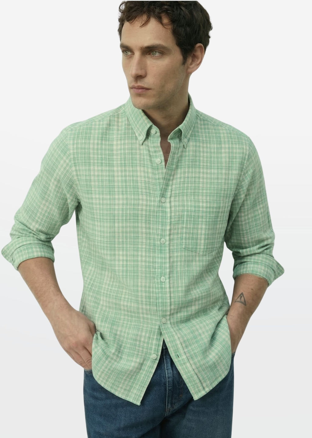 Check Shirt in Mint — Men's Cotton Check Shirt | Eagle Ray