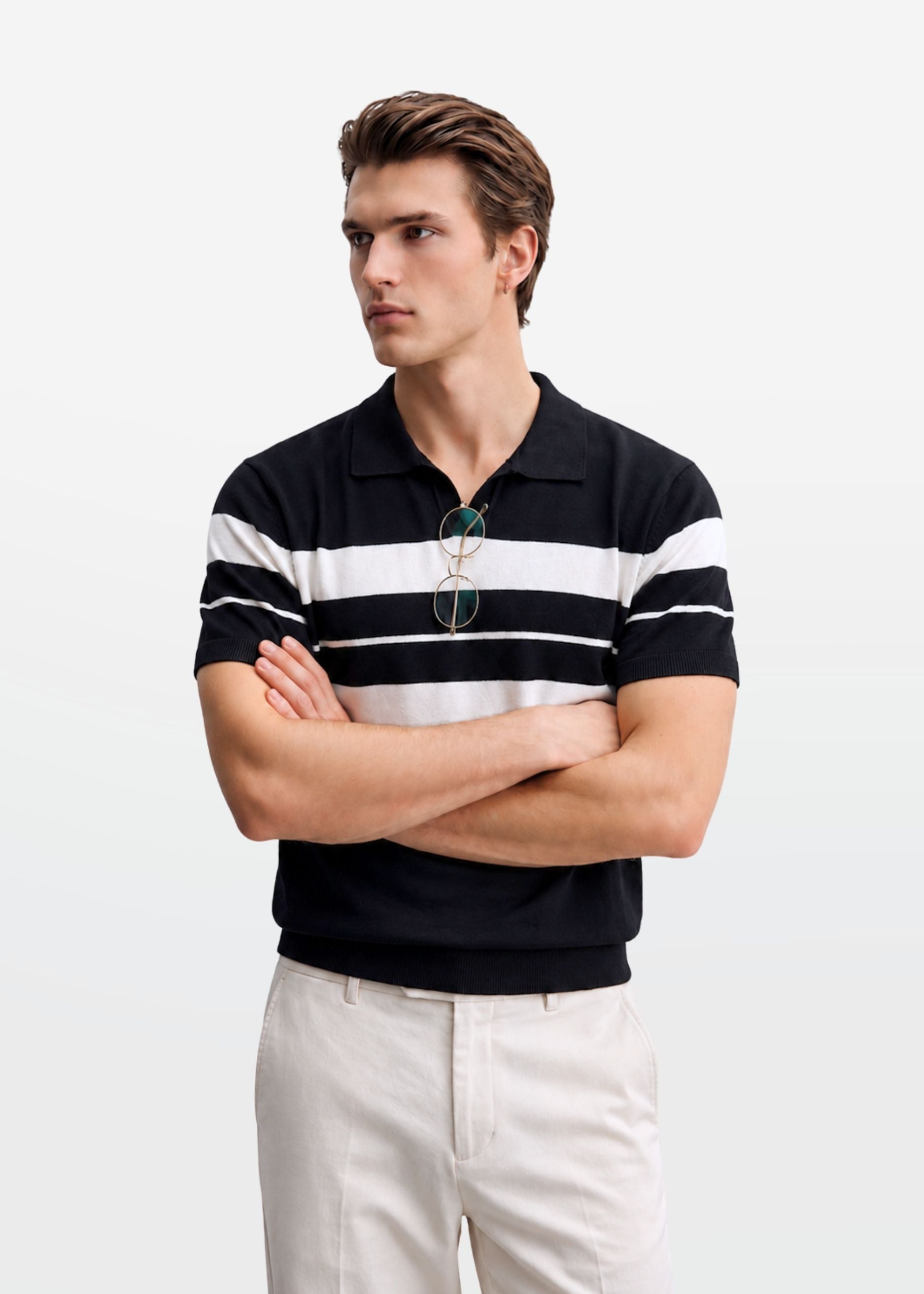 Black Stripe J Collar Knit Polo