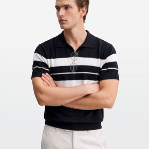 Black Stripe J Collar Knit Polo
