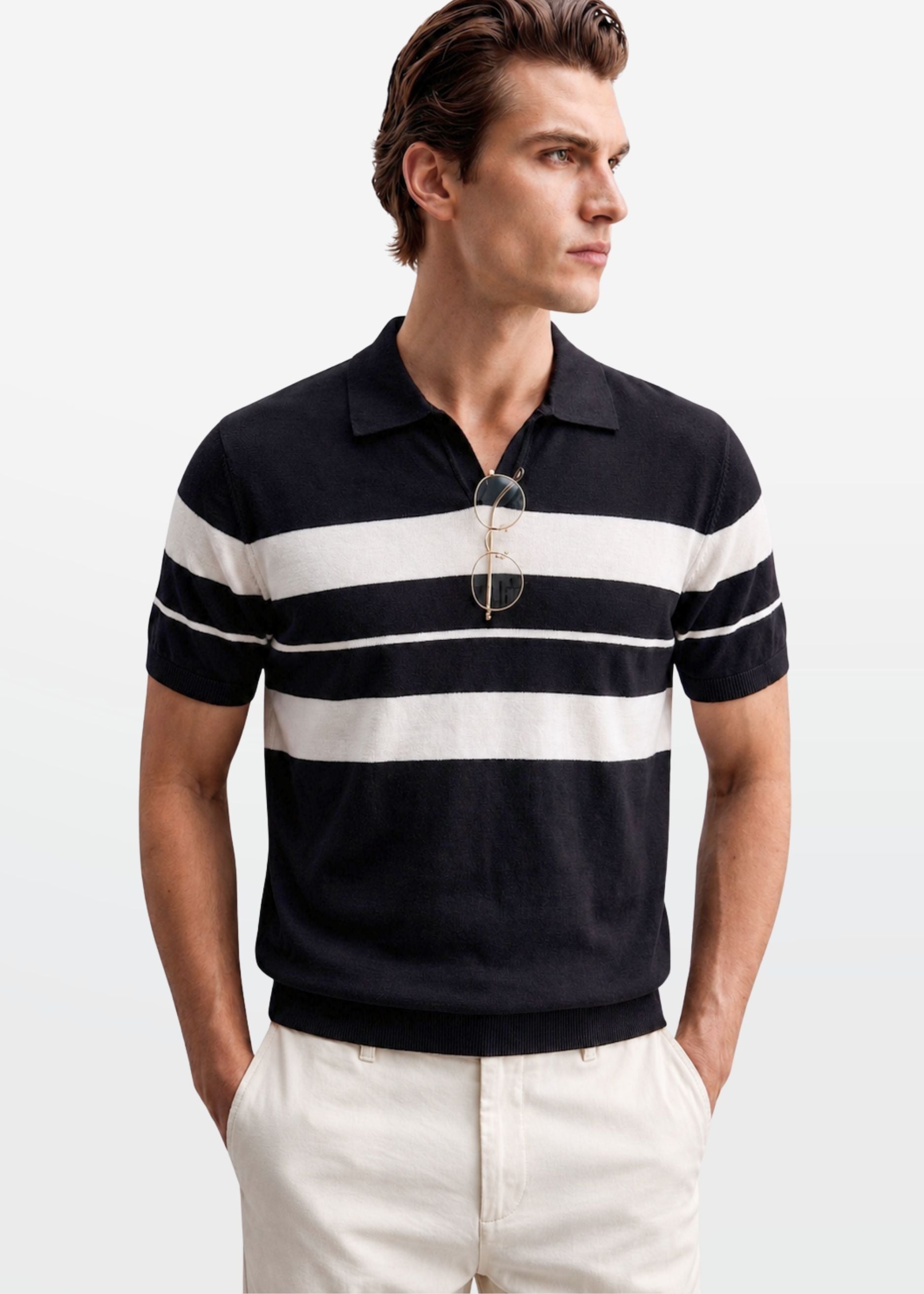 Black Stripe J Collar Knit Polo