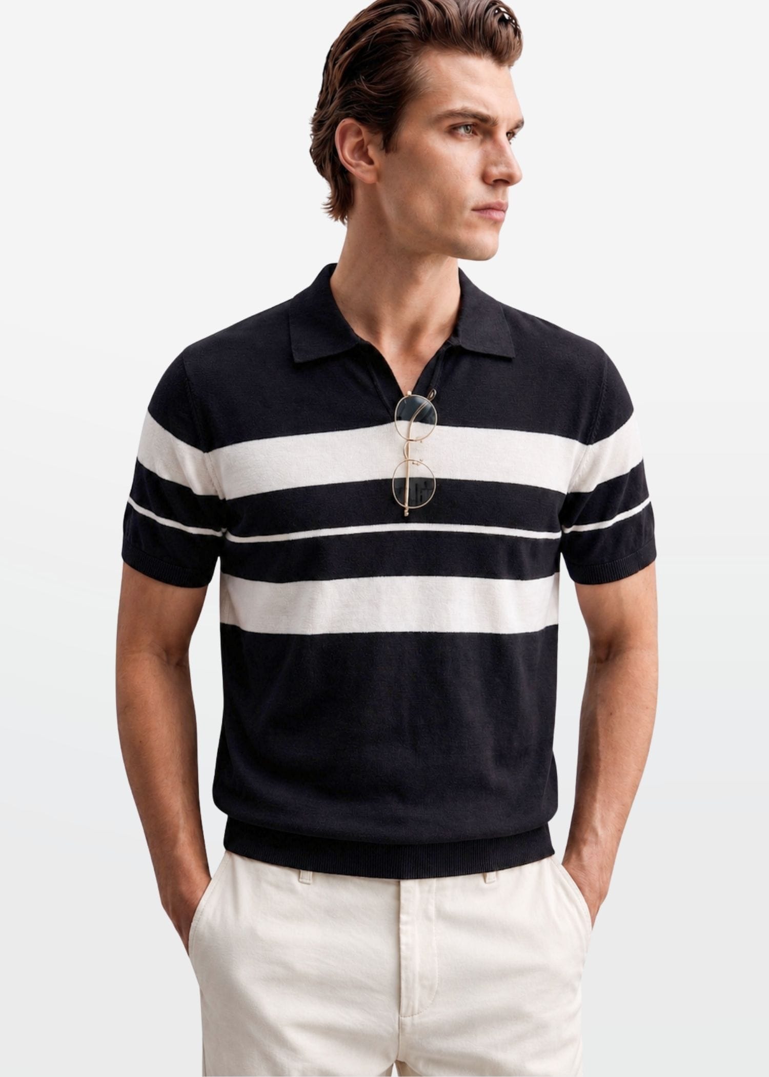 Black Stripe J Collar Knit Polo