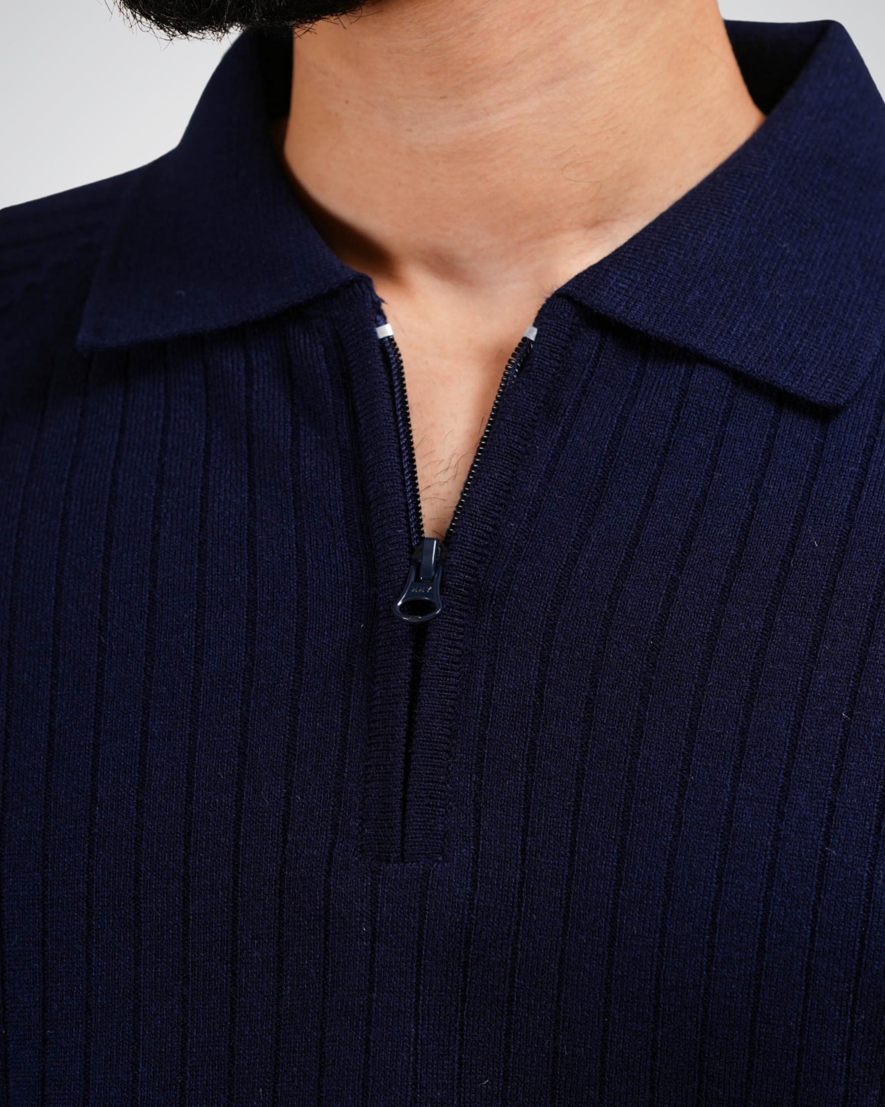 Core Zip Polo in Rhino Blue