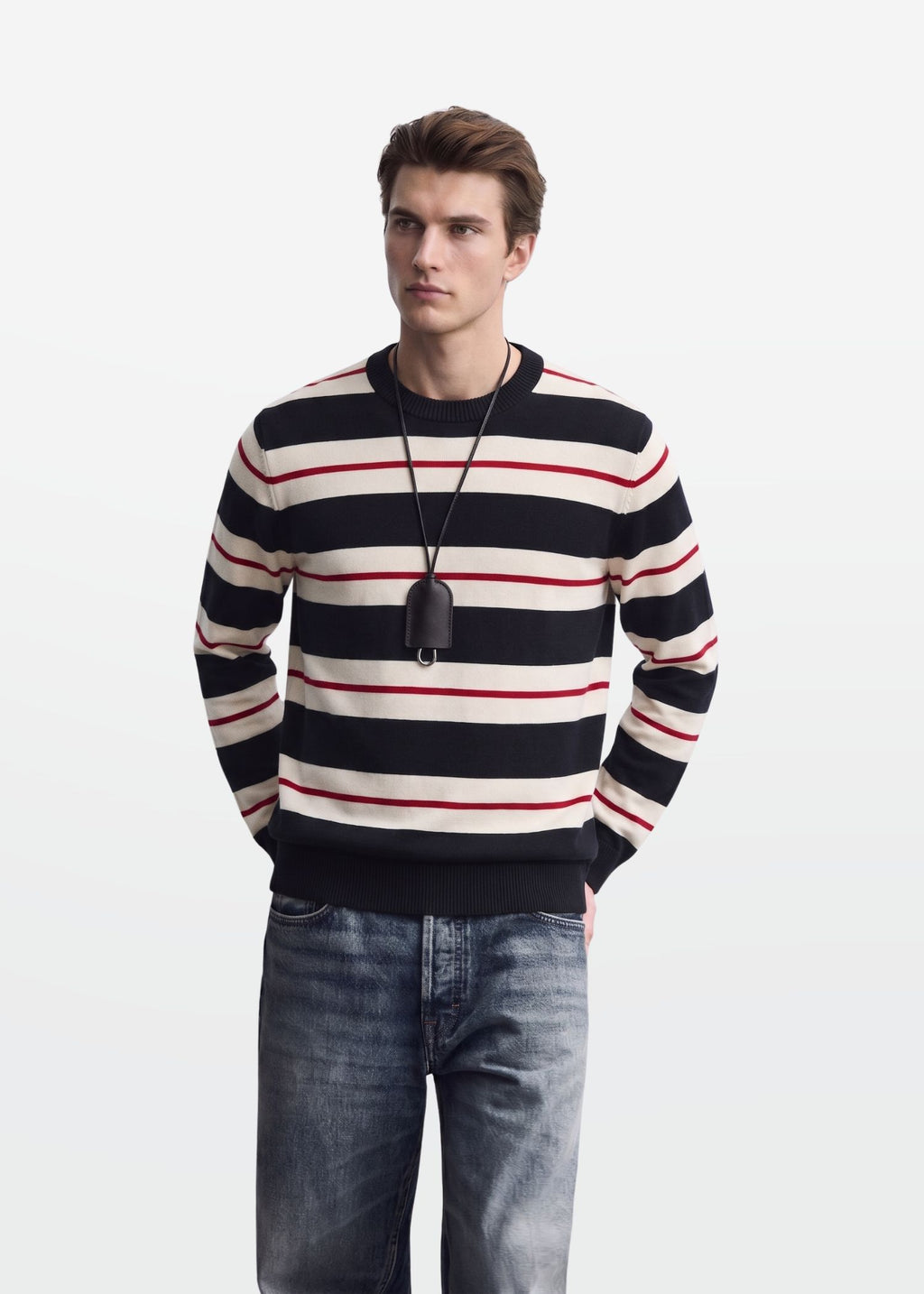 Full Sleeve Tee in Black Ivory Red — Men's Knit T-Shirt | Eagle Ray