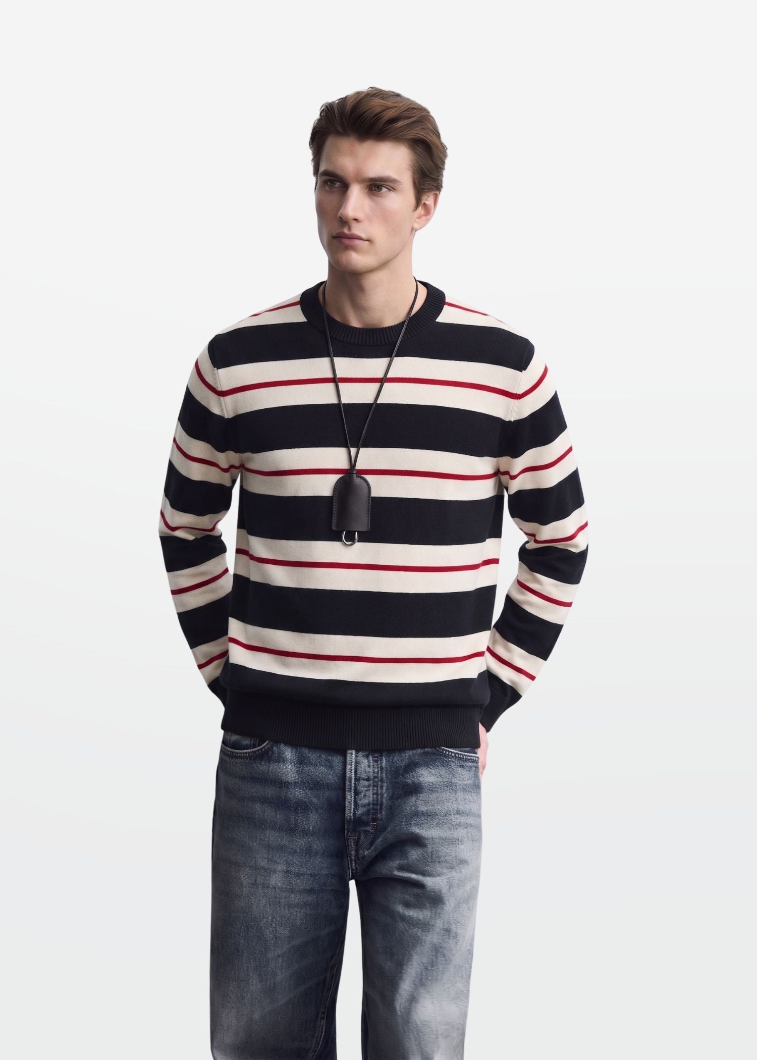 Black Ivory Red Stripe Full Sleeve Knit T-Shirt