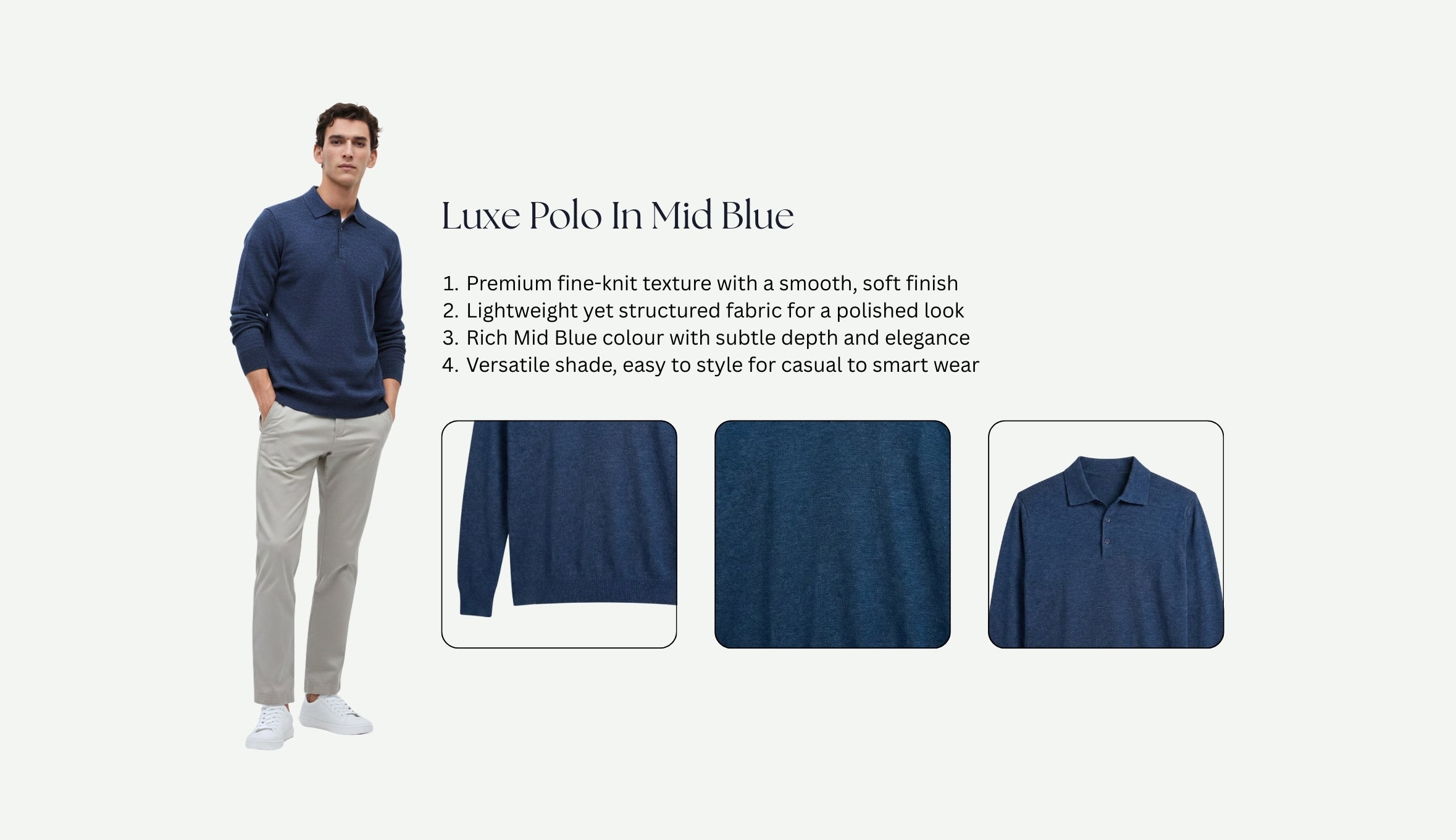 Luxe Polo In Mid Blue